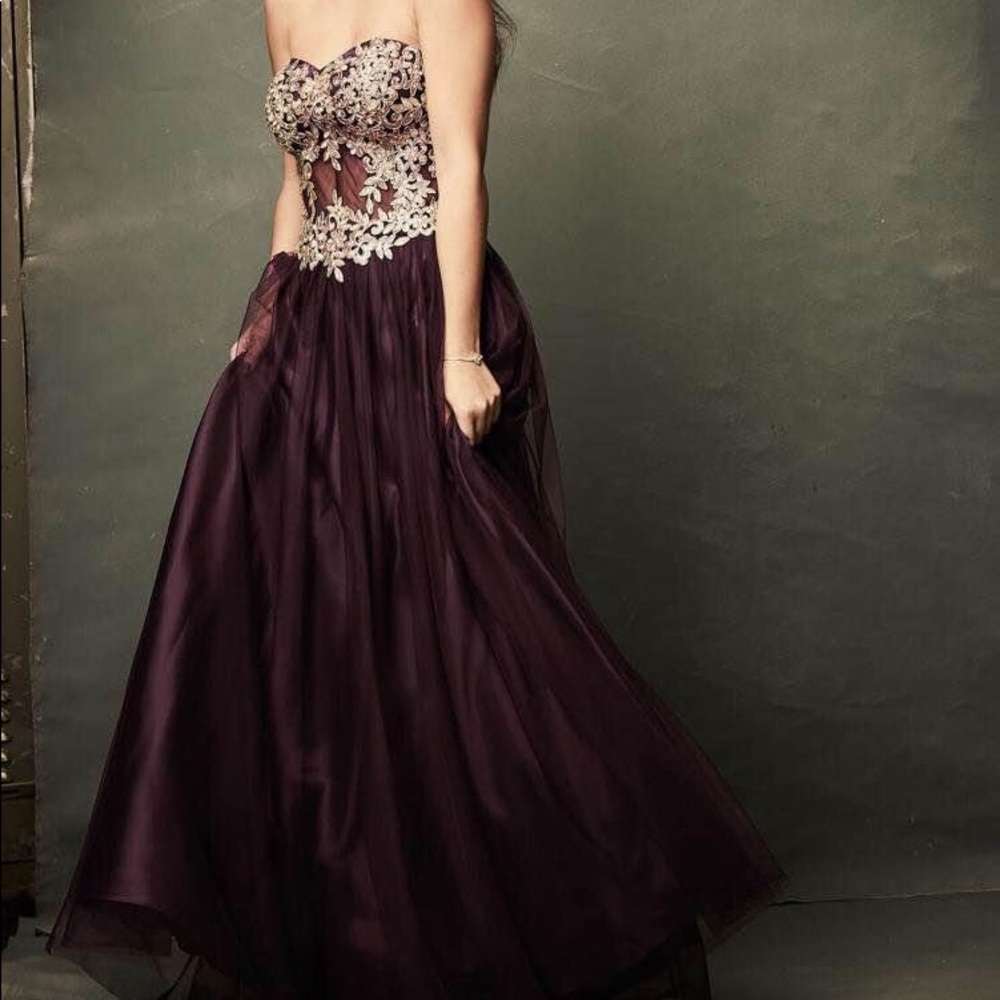 Laura petites embroidered mesh tulle prom gown
